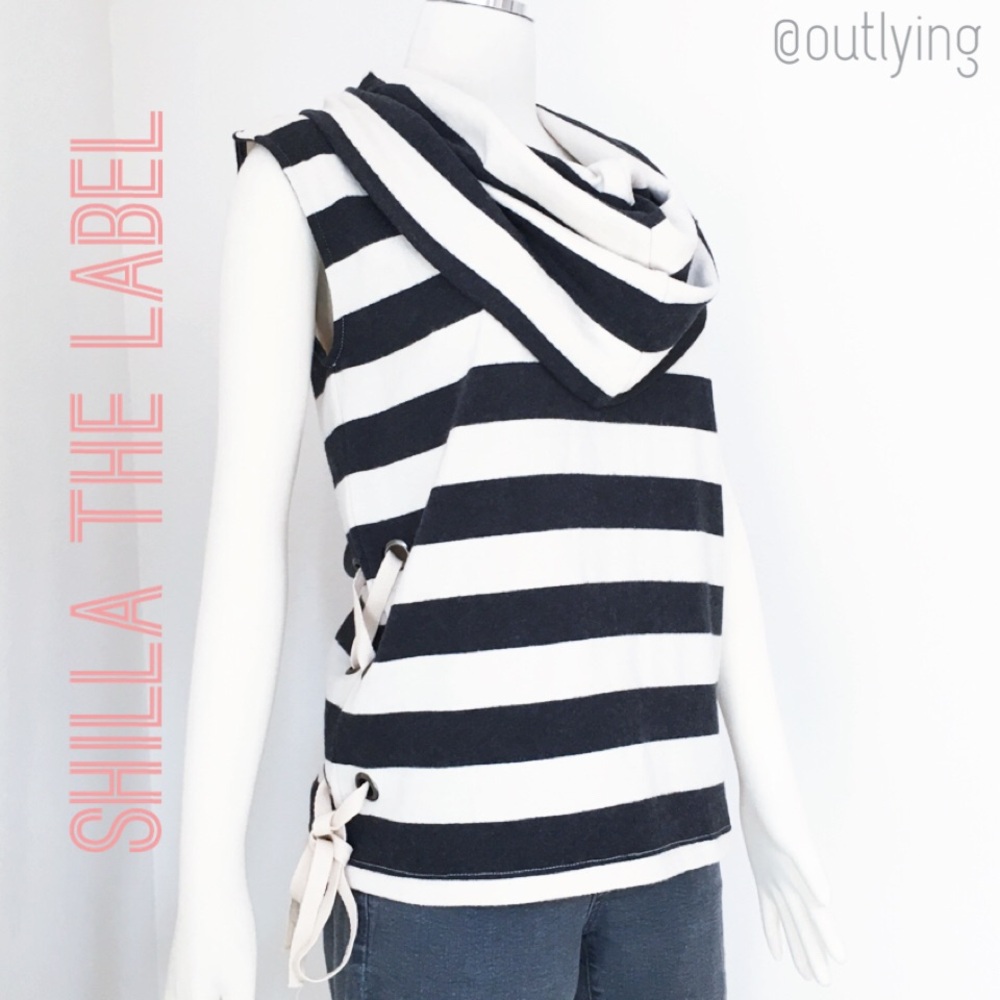 Black & White Striped Sleeveless Cowl Tank